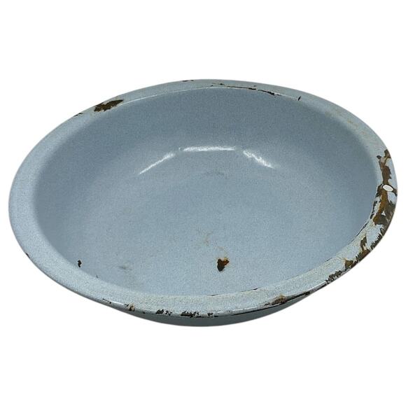 Baby Blue Speckled Graniteware Bowl Mixing Basin Bread Making Fruit Centerpiece - Picture 4 of 8